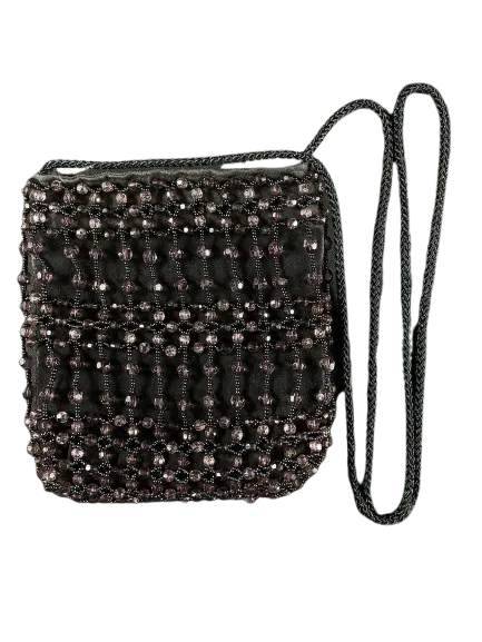 Jolie Vintage Black Pink Beaded Crossbody Purse