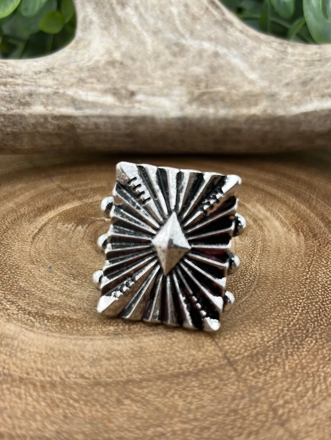 Jordan Stamped Fashion Silver Rectangle Shield Cuff Ring