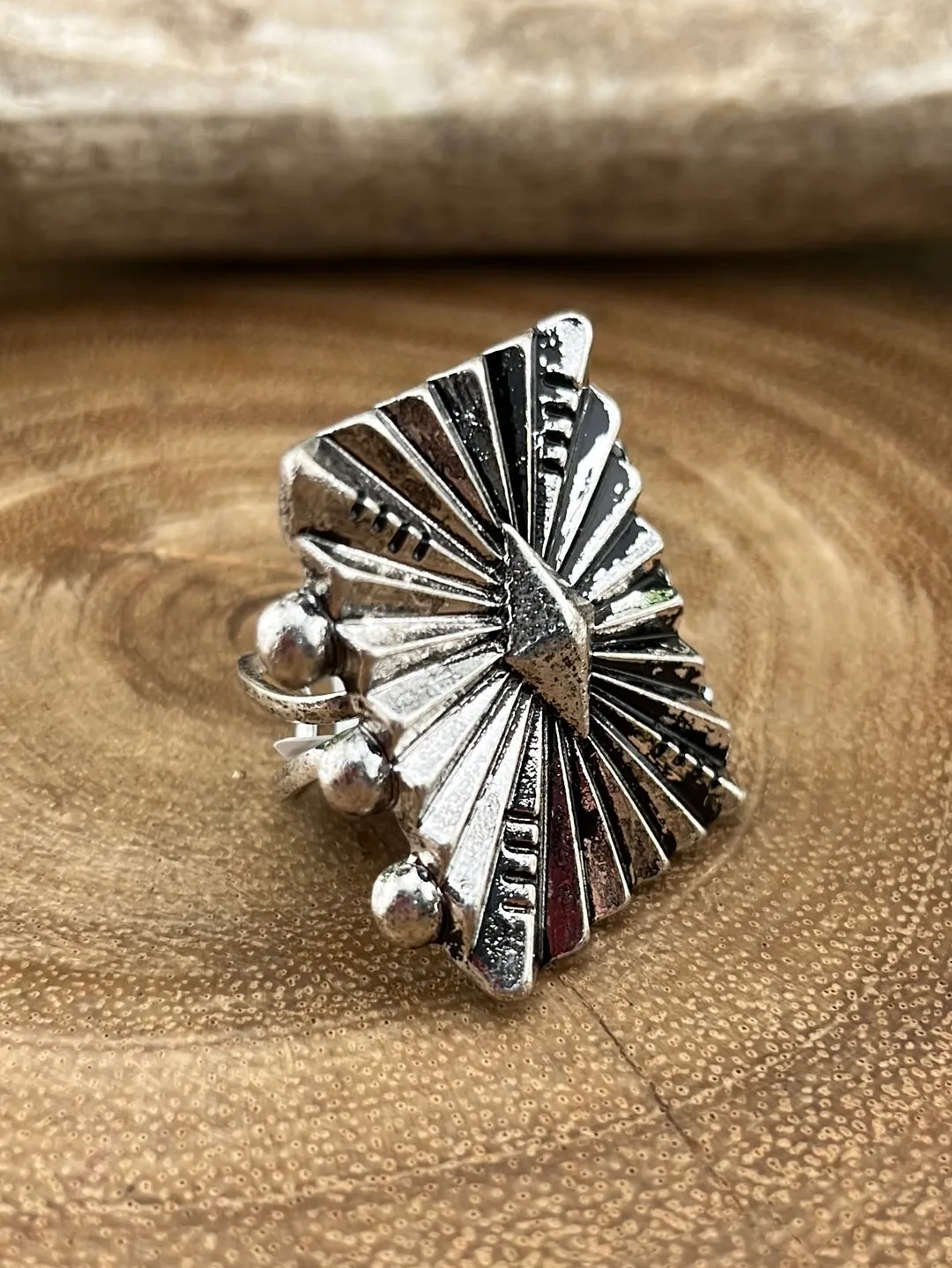 Jordan Stamped Fashion Silver Rectangle Shield Cuff Ring