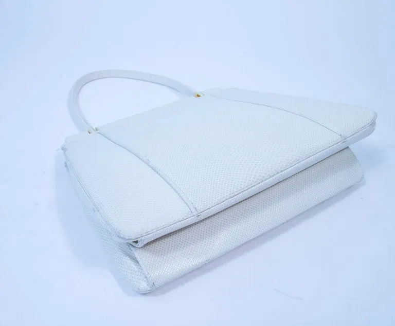 JUDITH LEIBER White Lizard Handle Goldtone Hardware Strap Purse