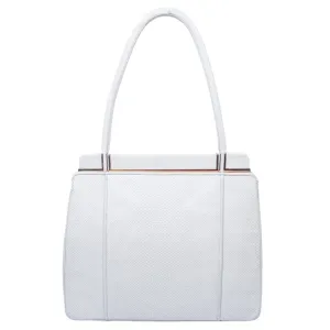 JUDITH LEIBER White Lizard Handle Goldtone Hardware Strap Purse