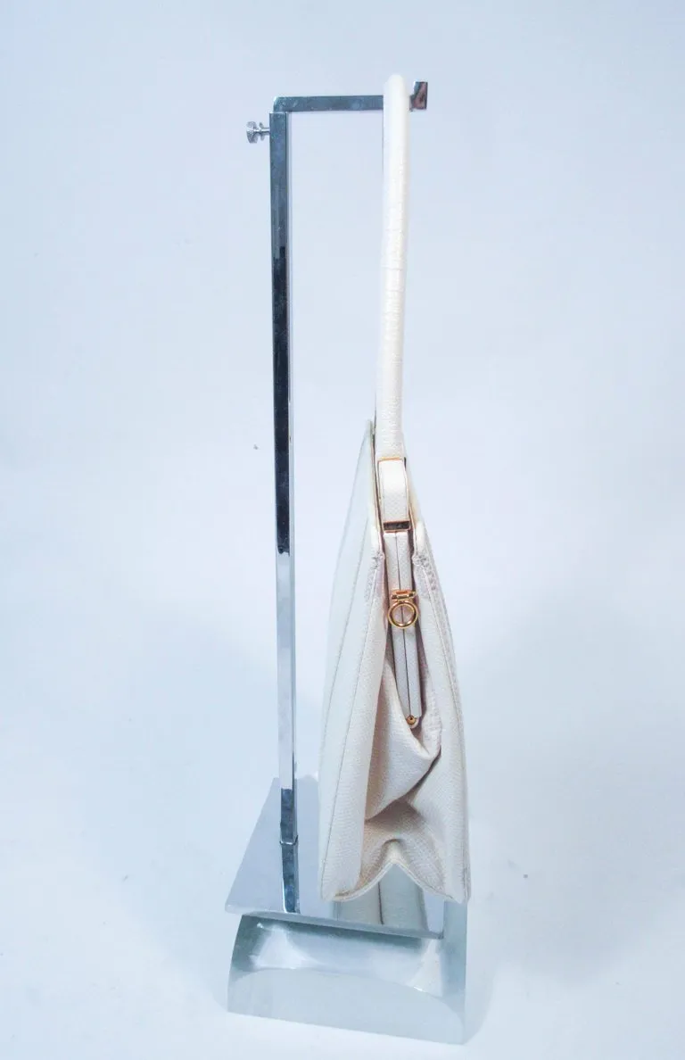 JUDITH LEIBER White Lizard Handle Goldtone Hardware Strap Purse