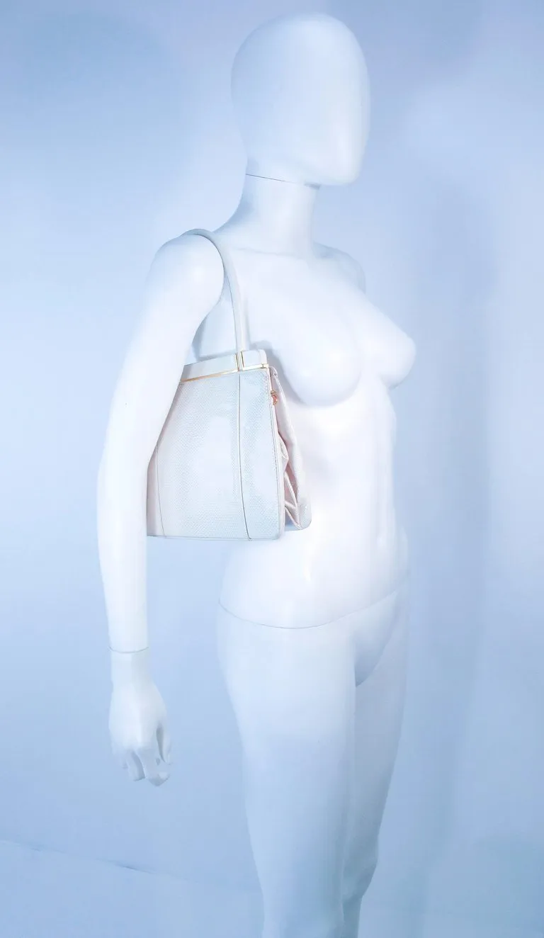 JUDITH LEIBER White Lizard Handle Goldtone Hardware Strap Purse