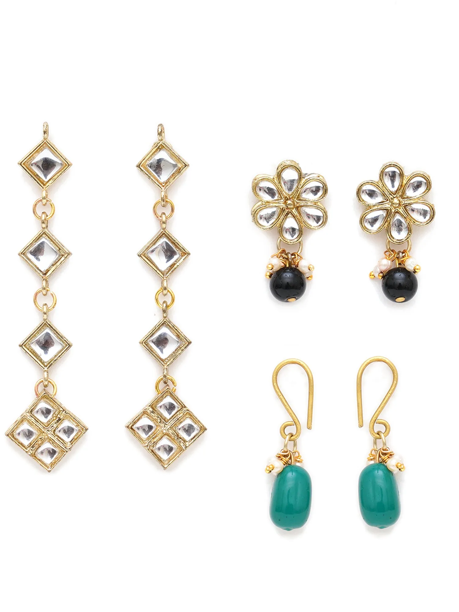 Karatcart Set of 3 Handcrafted Kundan Earrings Combo for Women