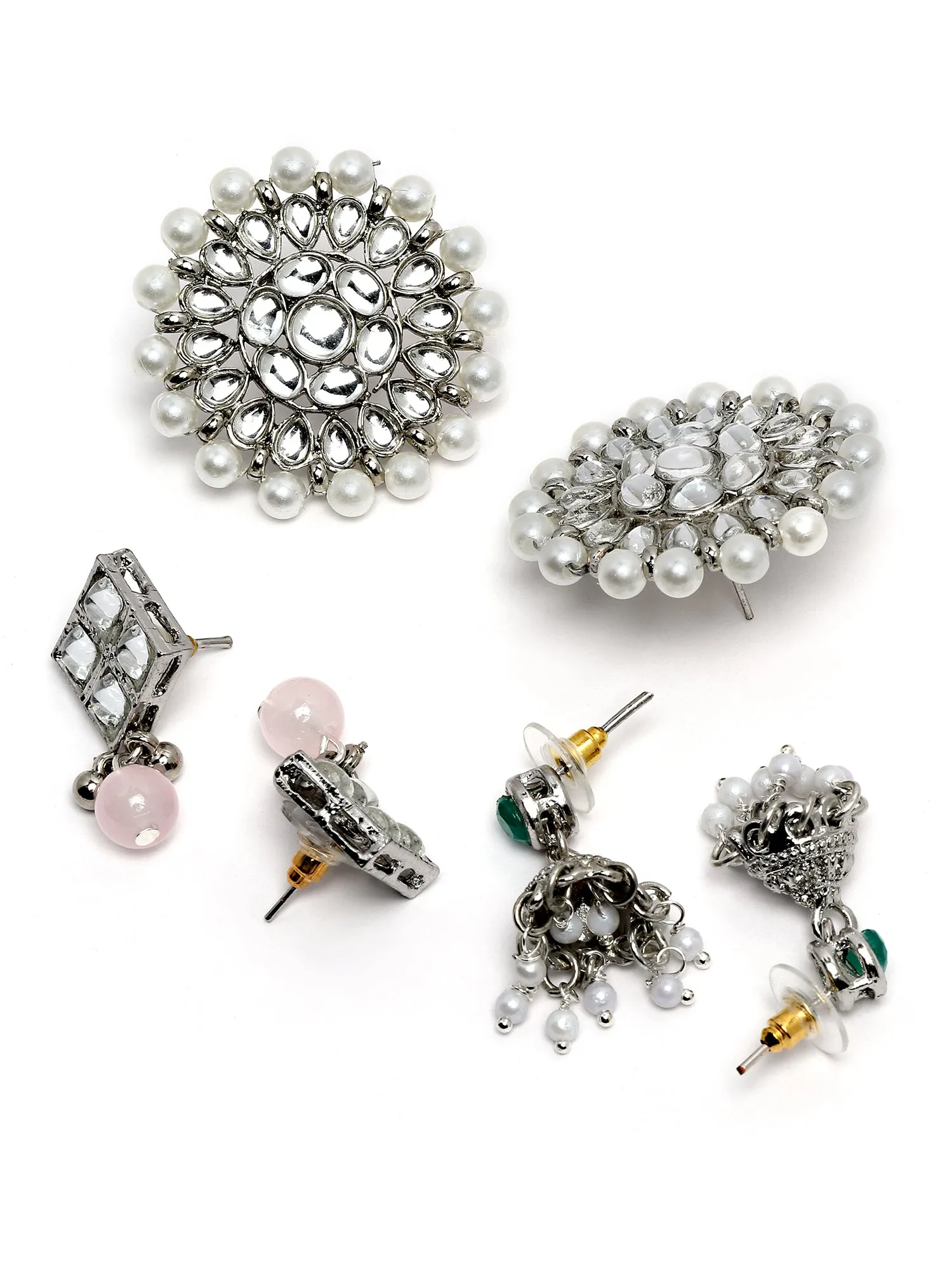 Karatcart Set of 3 Handcrafted Kundan Earrings Combo for Women
