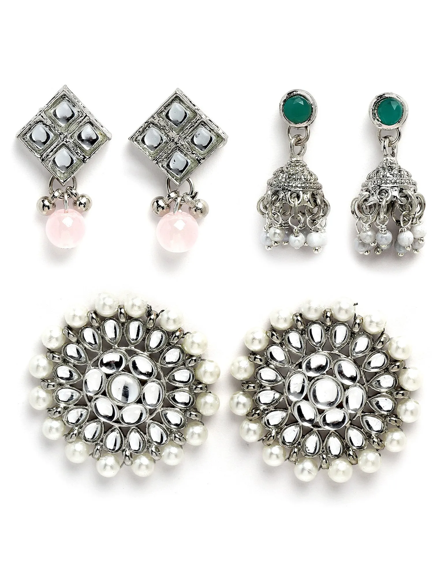 Karatcart Set of 3 Handcrafted Kundan Earrings Combo for Women