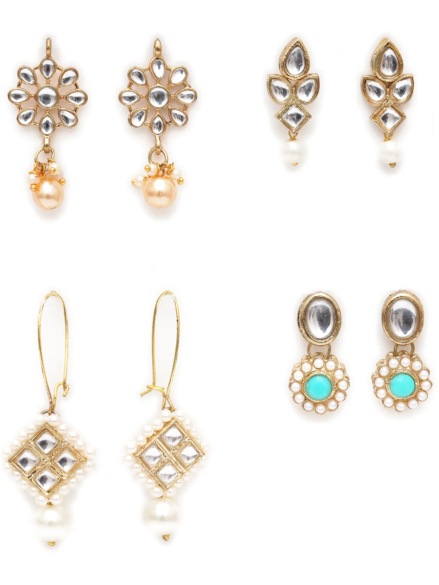 Karatcart Set of 4 Handcrafted Kundan Earrings Combo for Women