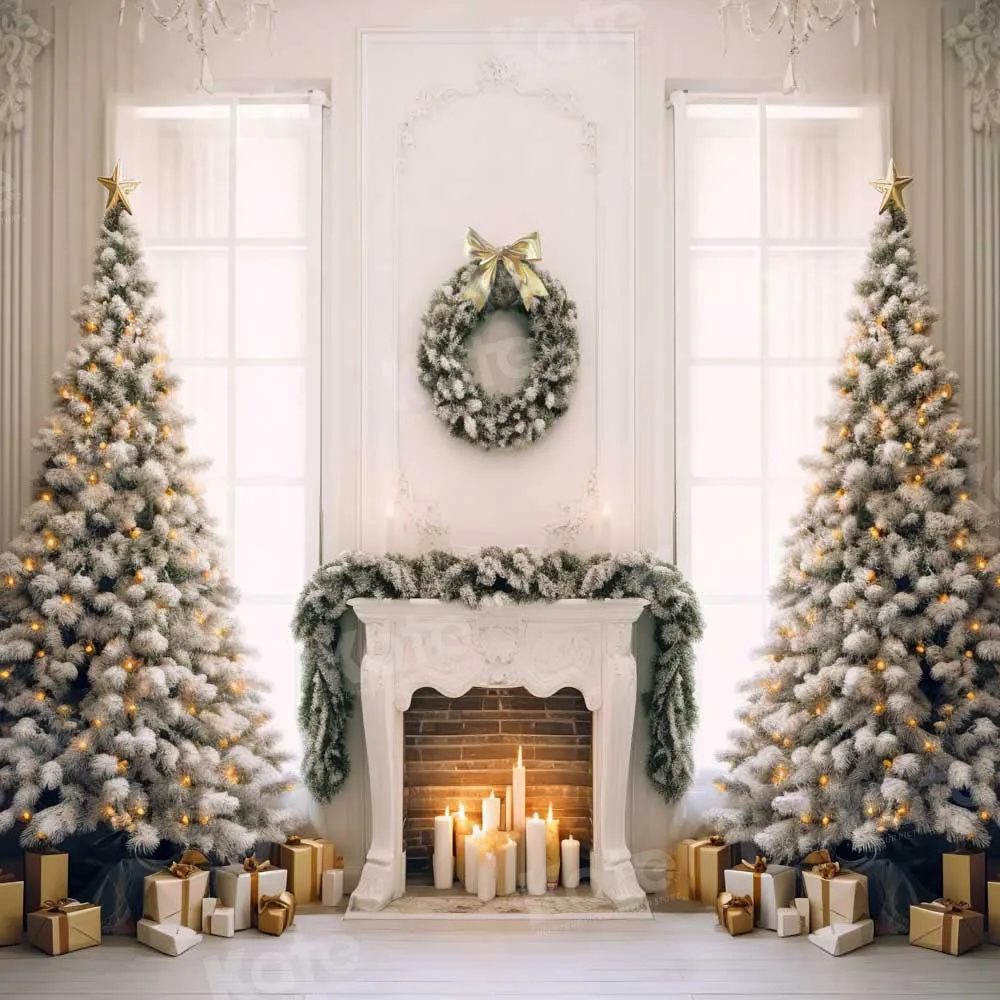 Kate Christmas Elegant Fireplace Tree Window Backdrop Designed by Chain Photography