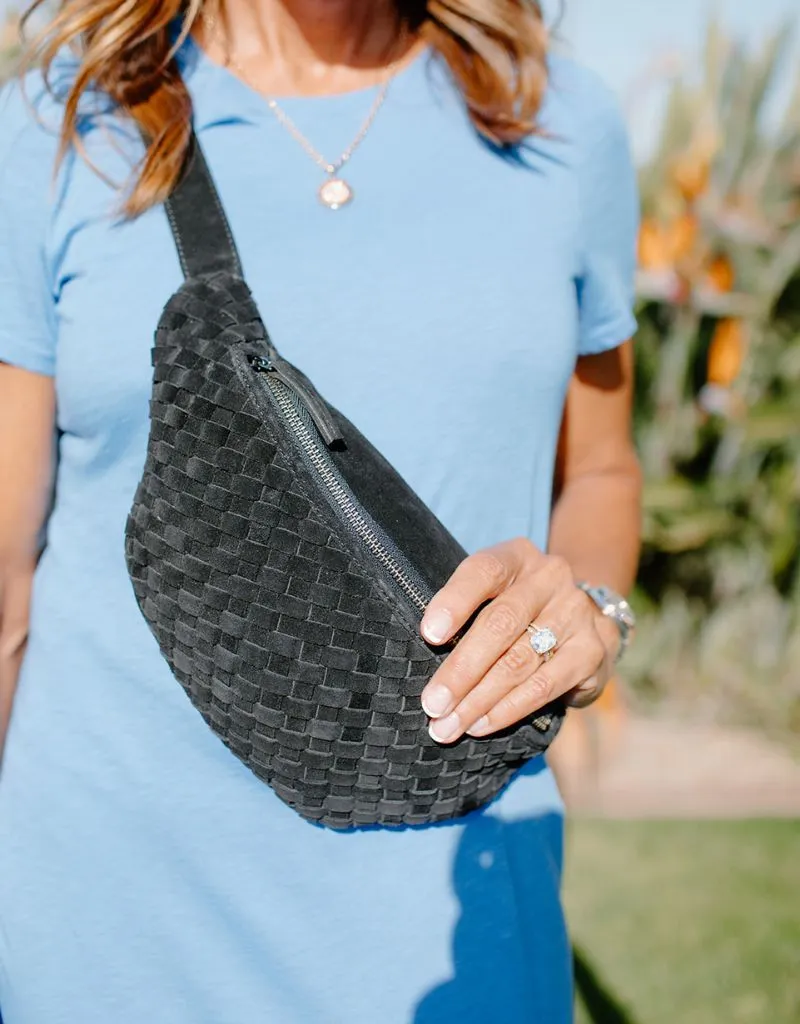 KJC Haydn Woven Suede Crossbody Bag in Noir