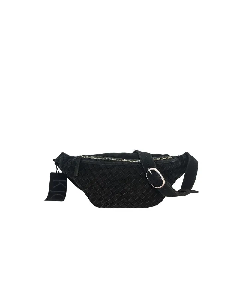 KJC Haydn Woven Suede Crossbody Bag in Noir
