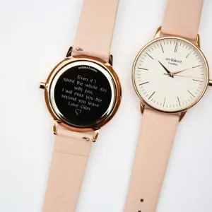 Ladies Engraved Watch with light pink Leather Strap