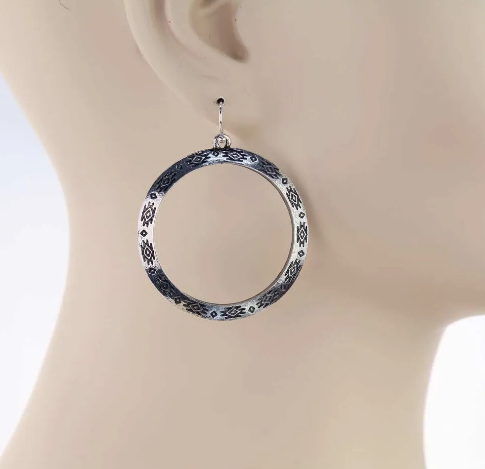 Langley Western Textured Angled Fish Hook Hoop Earrings