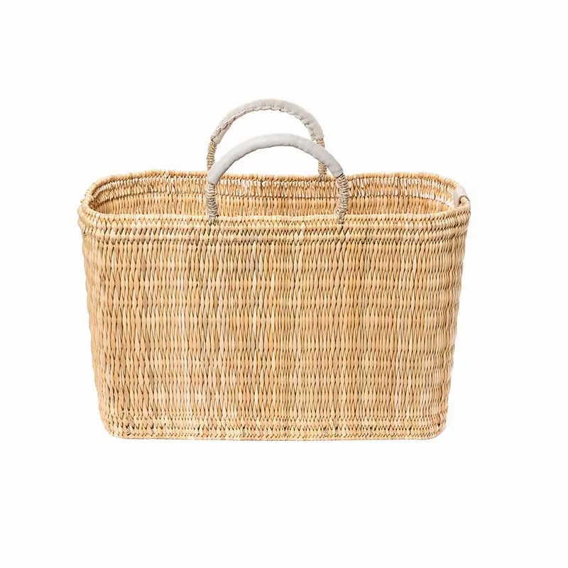 Large Basket Tote with Leather Handles