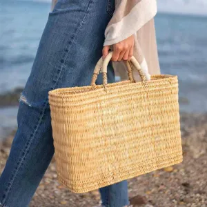 Large Basket Tote with Leather Handles