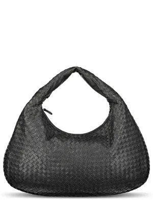 Large Black Metallic Veneta Hobo Bag