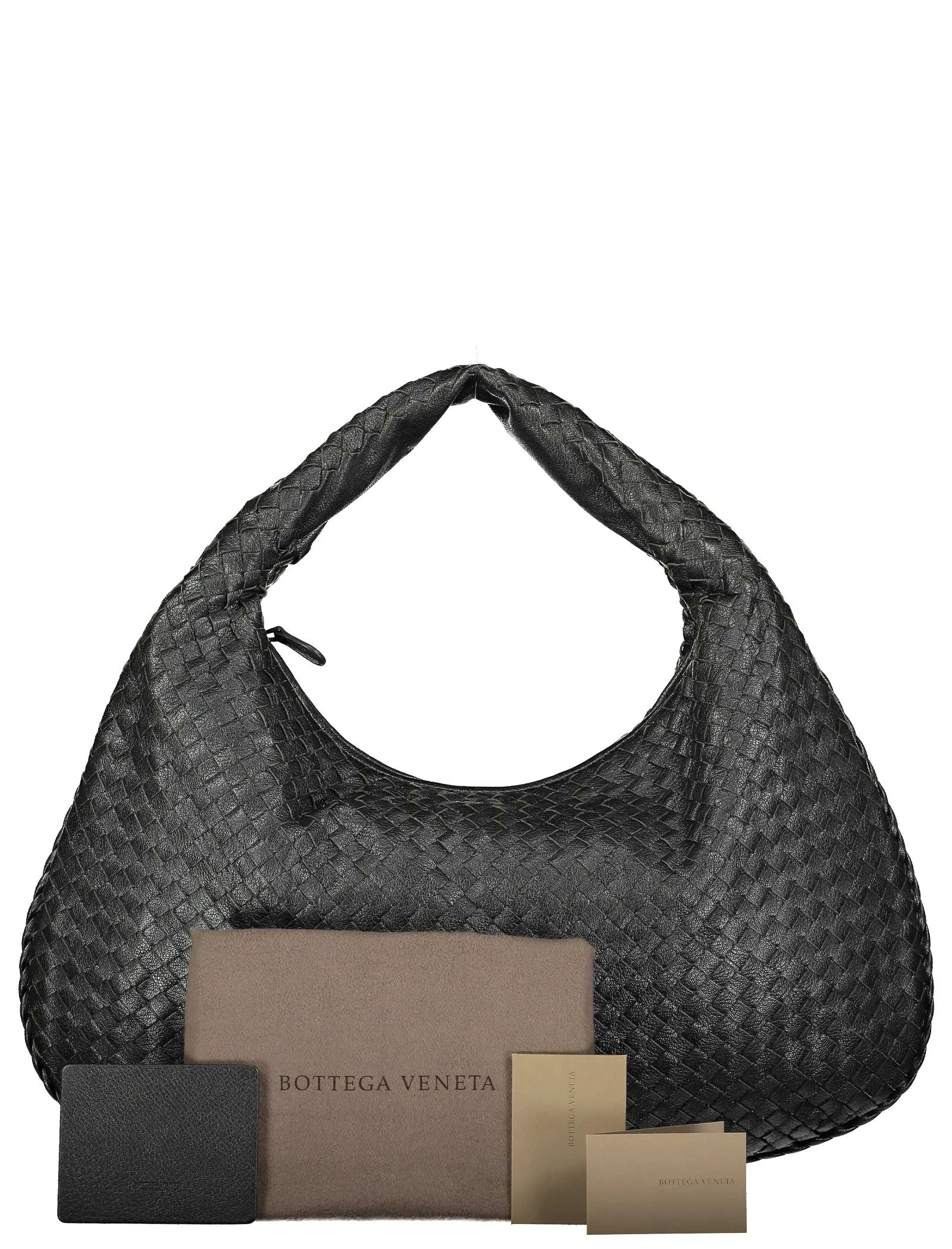 Large Black Metallic Veneta Hobo Bag
