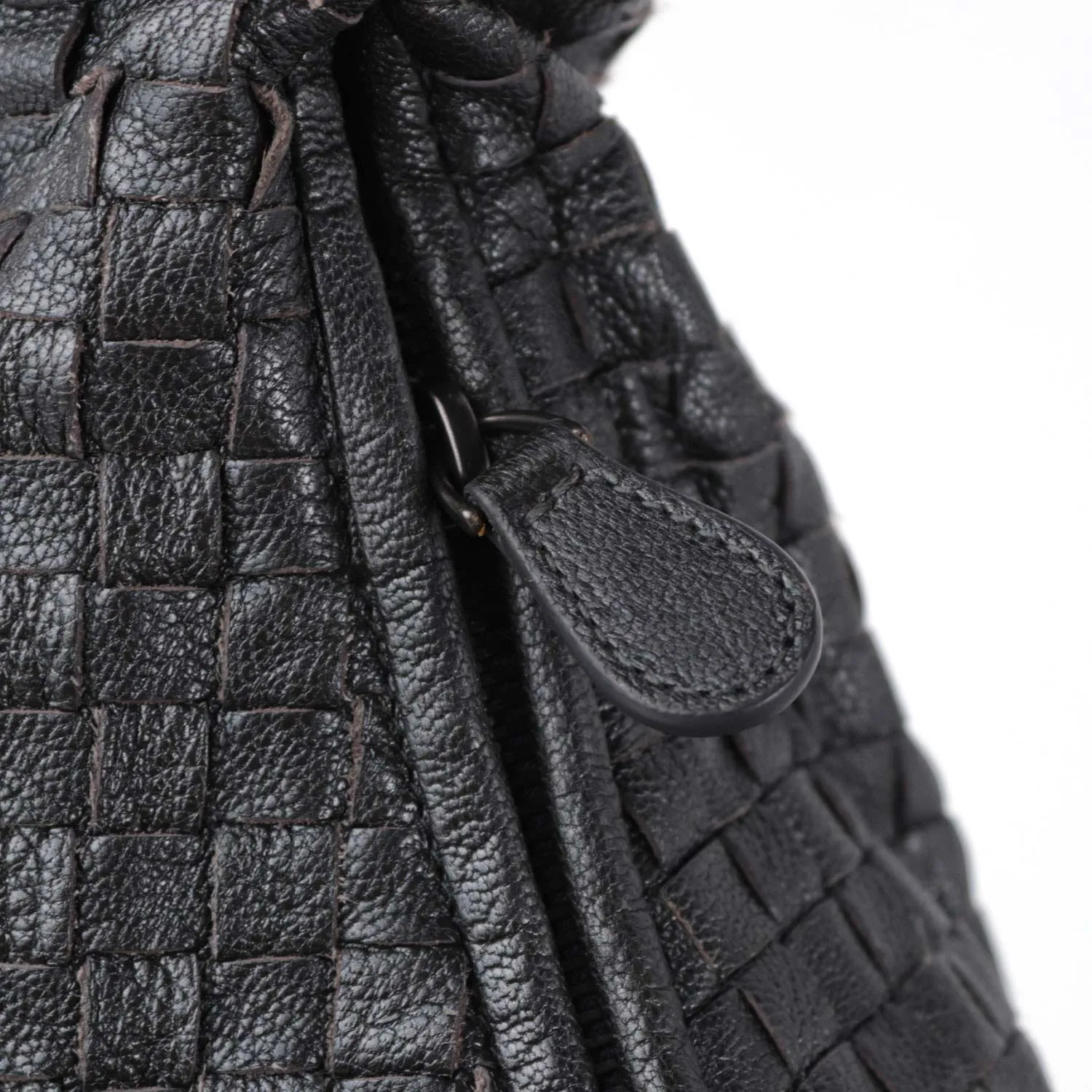 Large Black Metallic Veneta Hobo Bag
