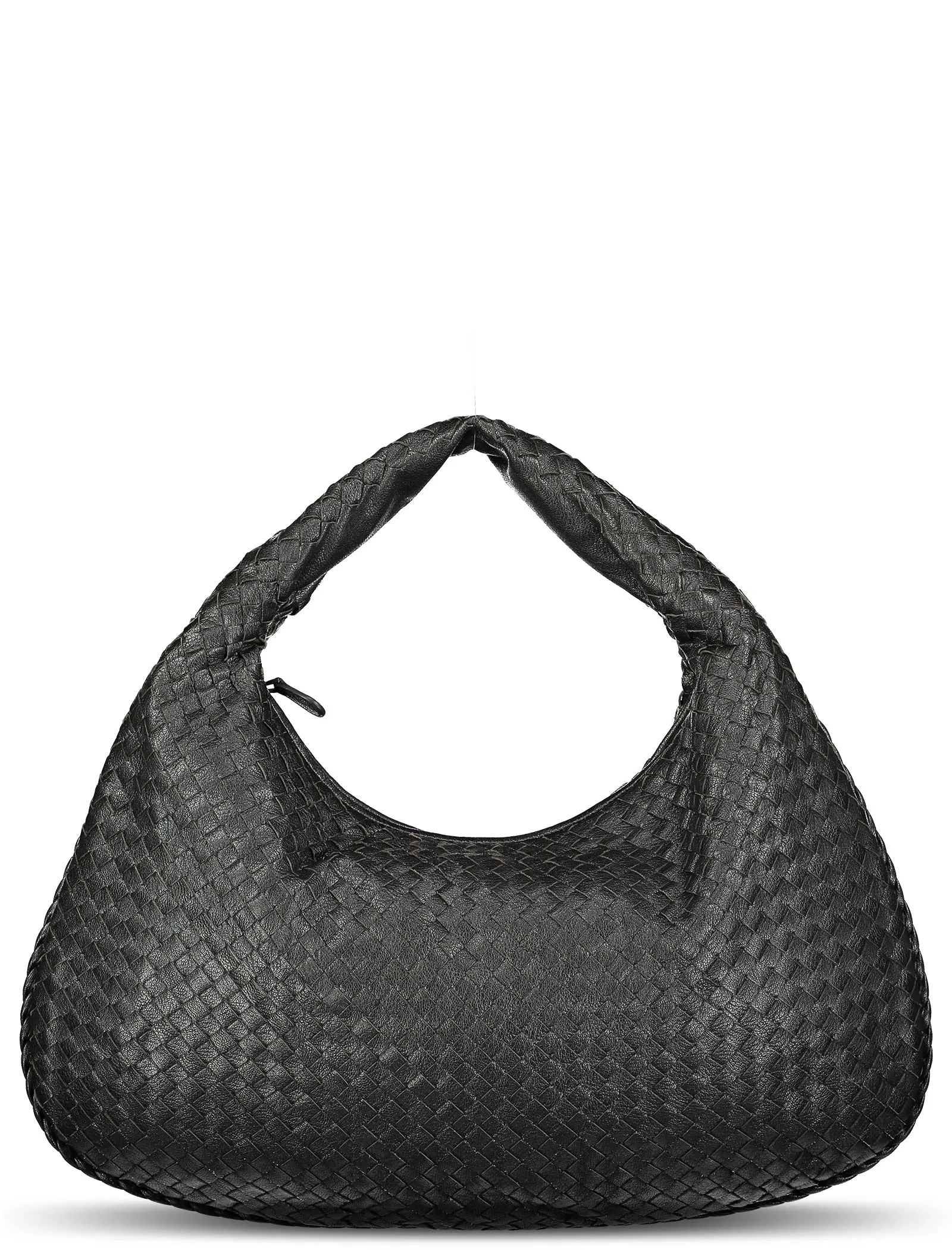 Large Black Metallic Veneta Hobo Bag