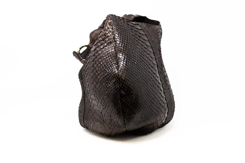 LARGE SLOUCHY HOBO IN BROWN PYTHON WITH CAIMAN STRAP