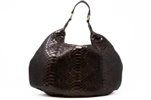 LARGE SLOUCHY HOBO IN BROWN PYTHON WITH CAIMAN STRAP