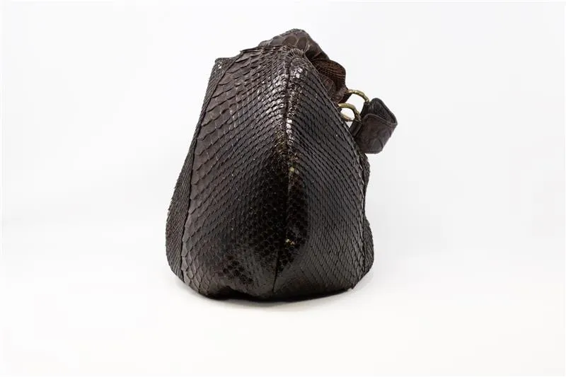 LARGE SLOUCHY HOBO IN BROWN PYTHON WITH CAIMAN STRAP