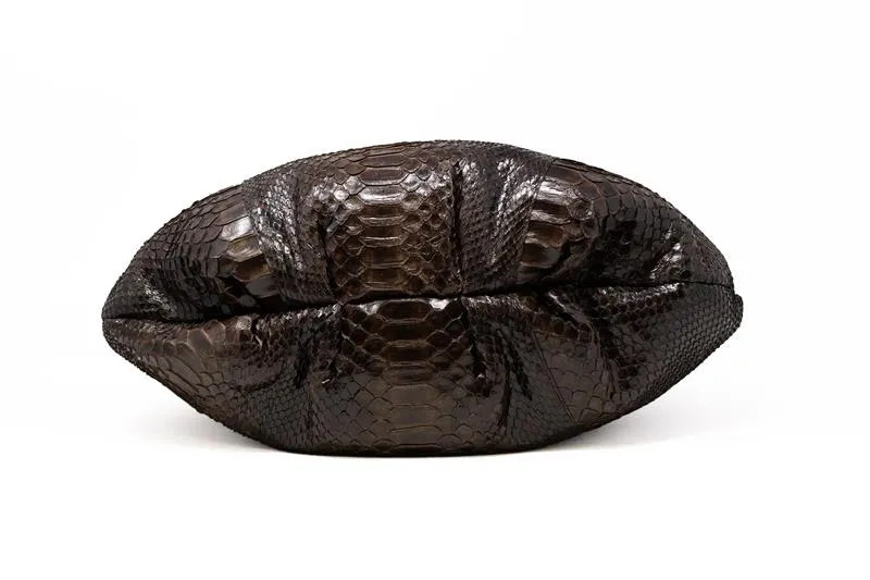 LARGE SLOUCHY HOBO IN BROWN PYTHON WITH CAIMAN STRAP