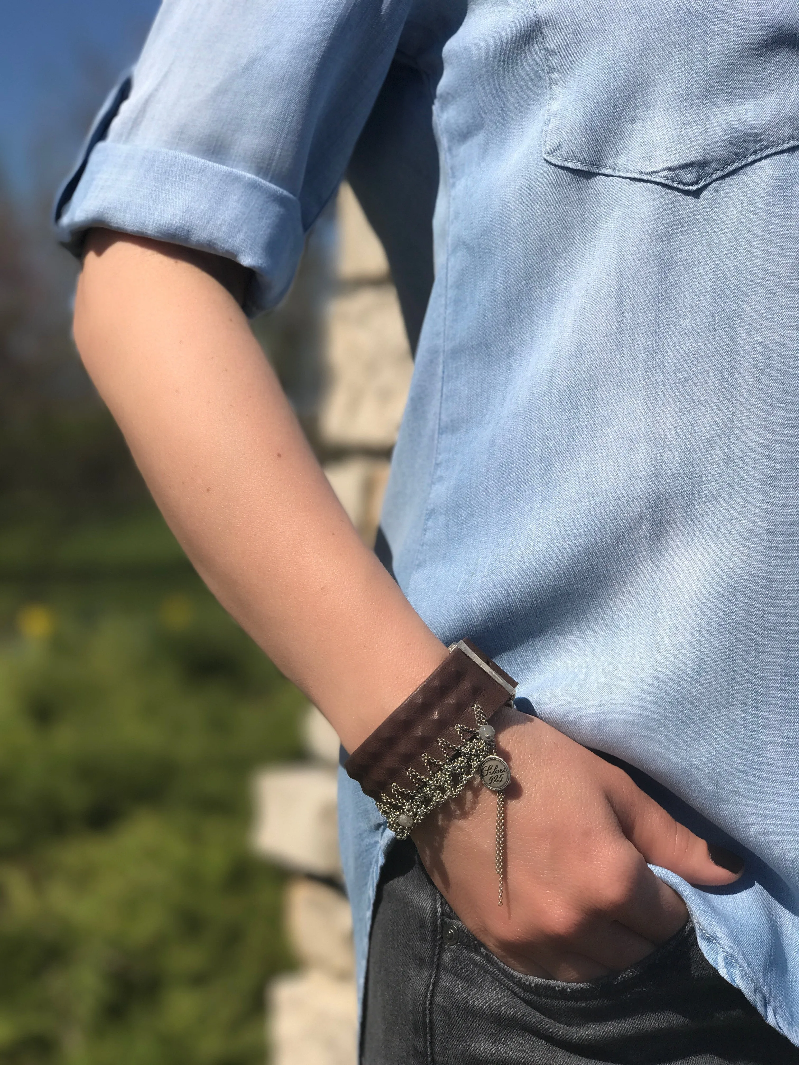 Leather & Silver Bracelet