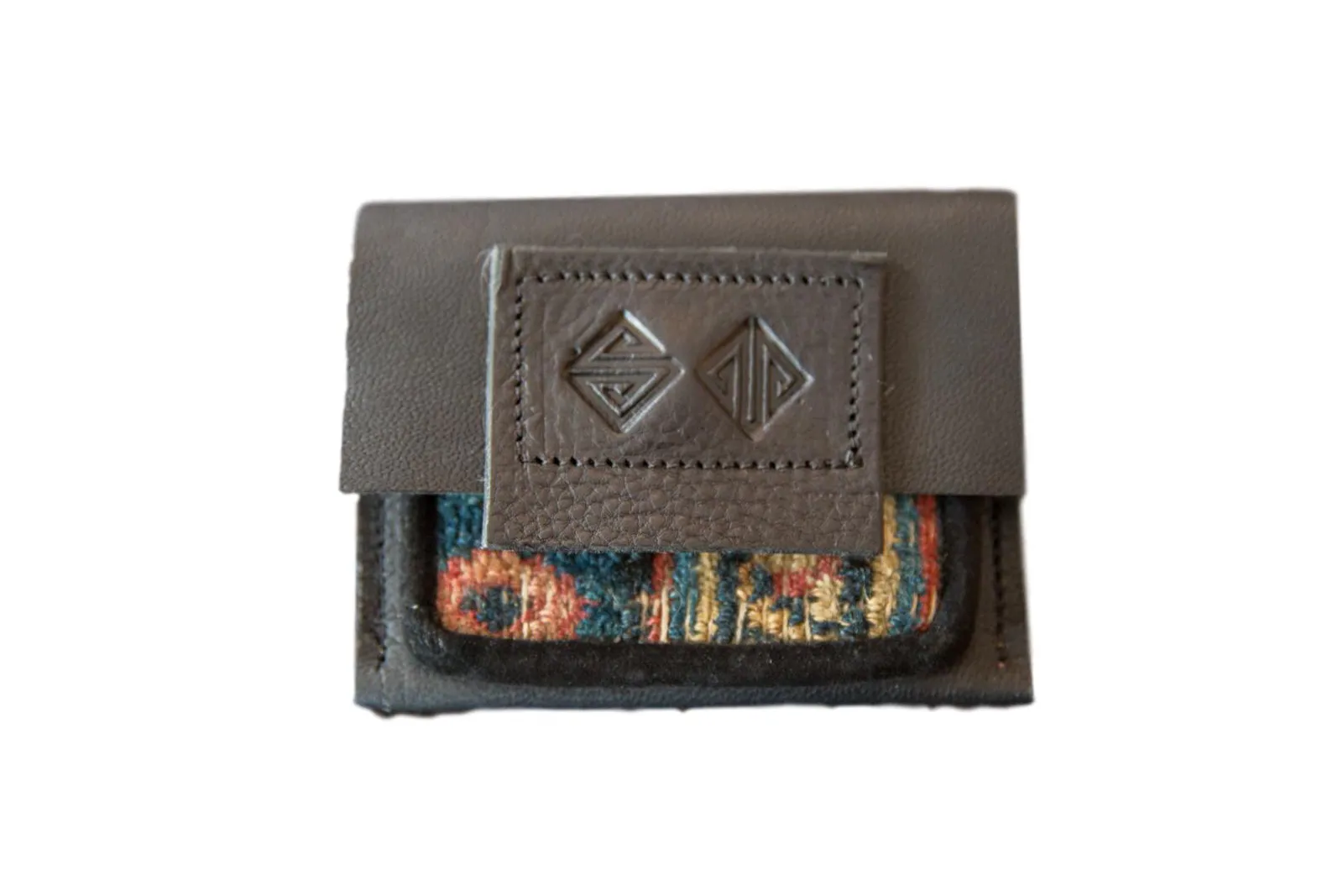 Leather and Rug Fragment Coin Purse