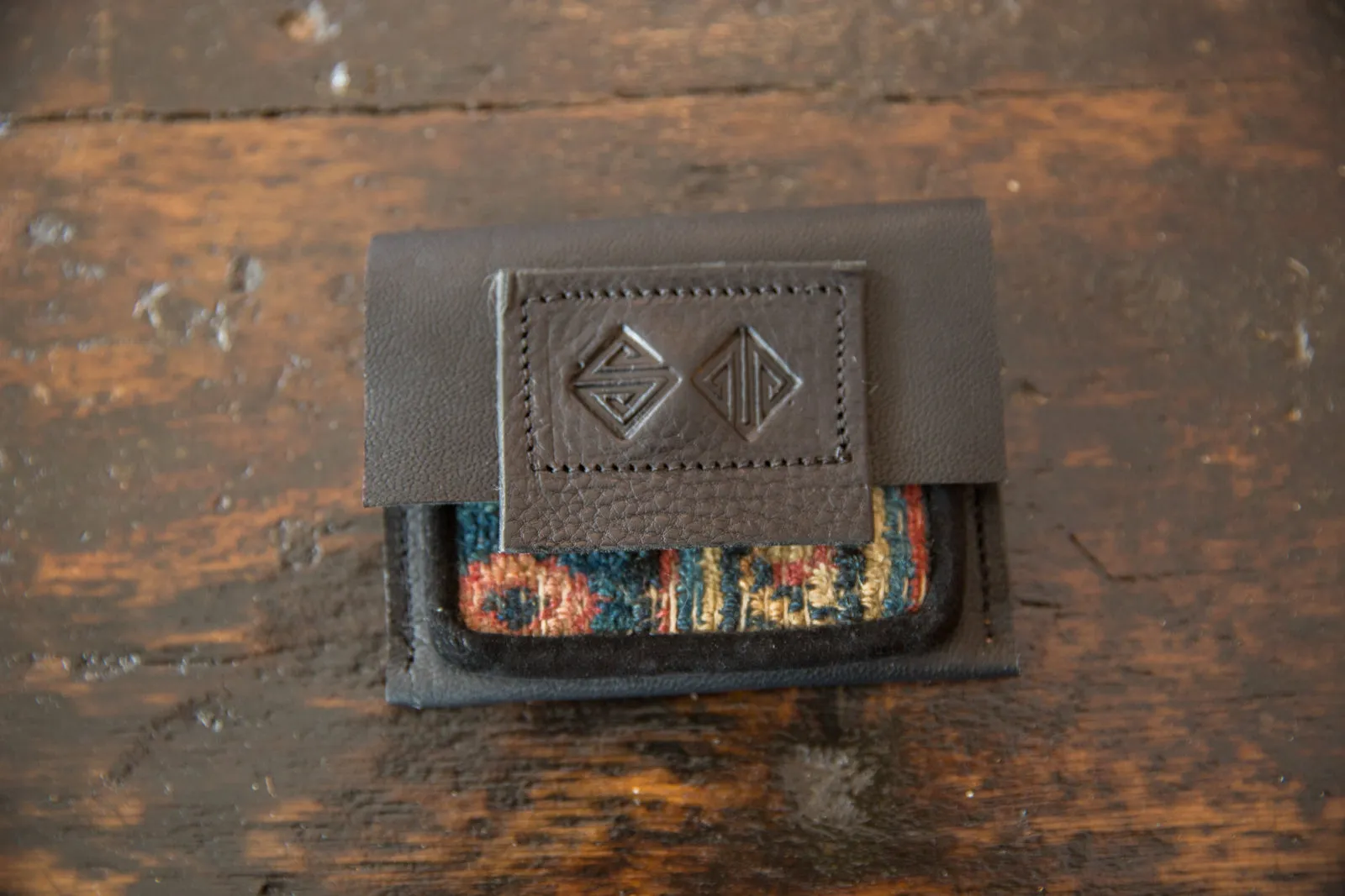 Leather and Rug Fragment Coin Purse