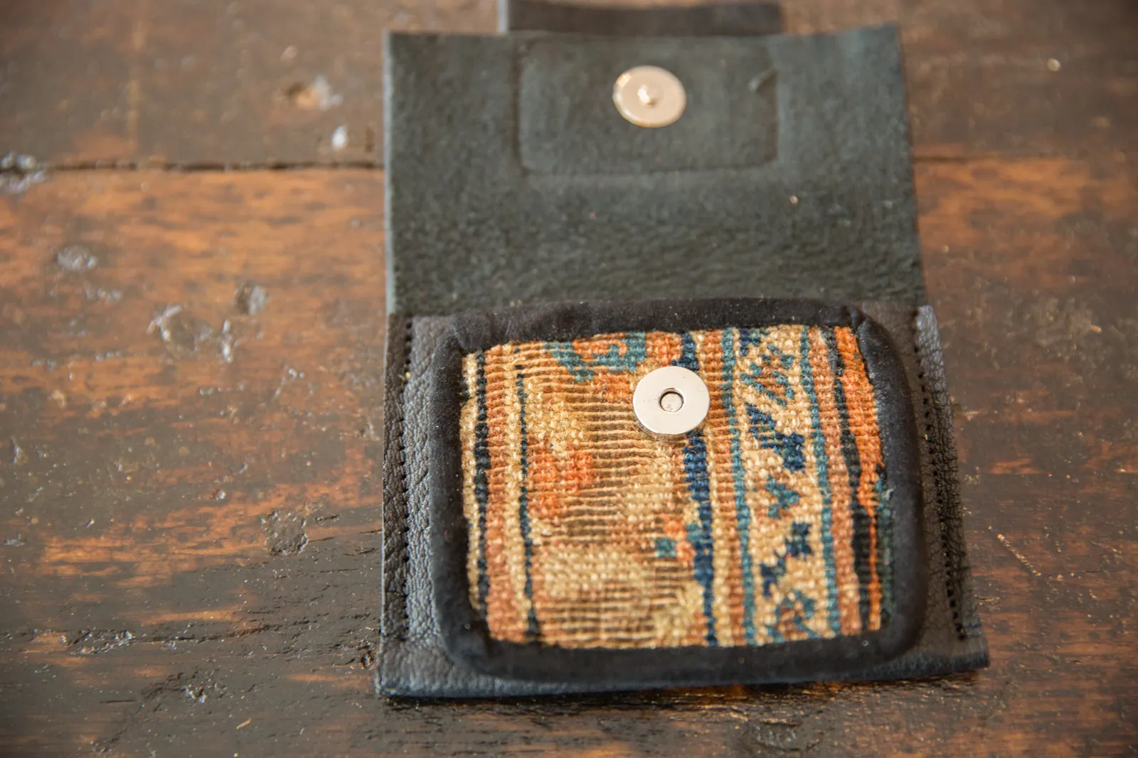 Leather and Rug Fragment Coin Purse