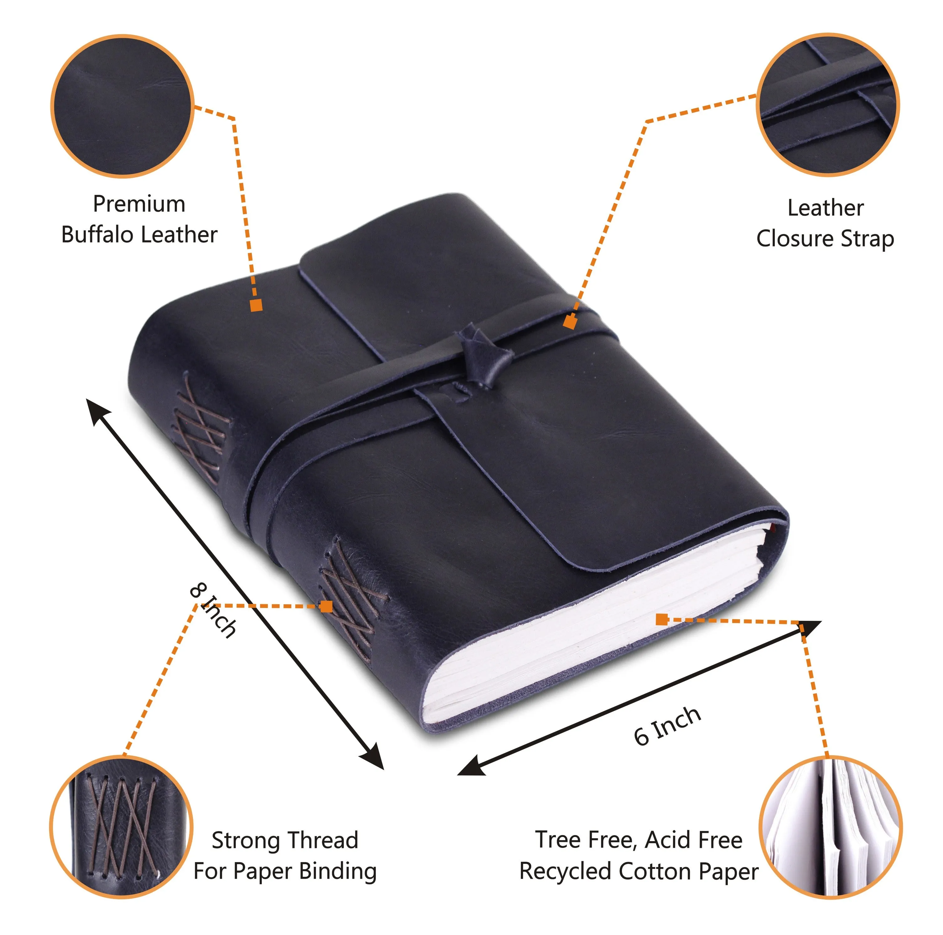Leather Plain Textured Note Journal Book- Dark Blue