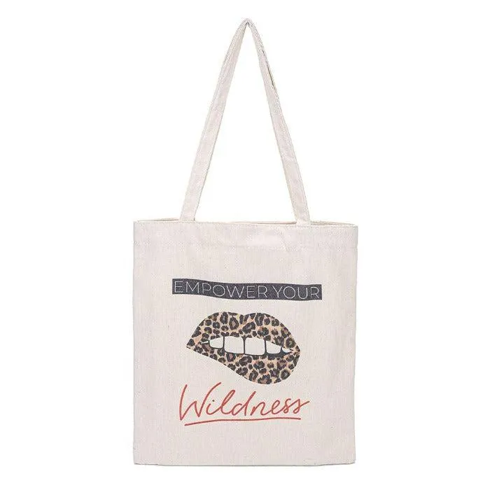 Leopard Print Empower Your Wildness Canvas Tote Eco Bag