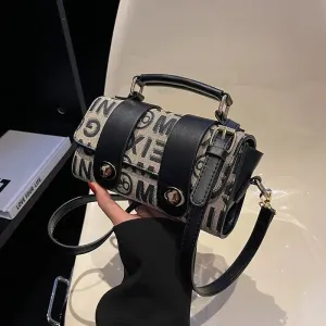 Letter Print Metal Buckle Satchel Handbag
