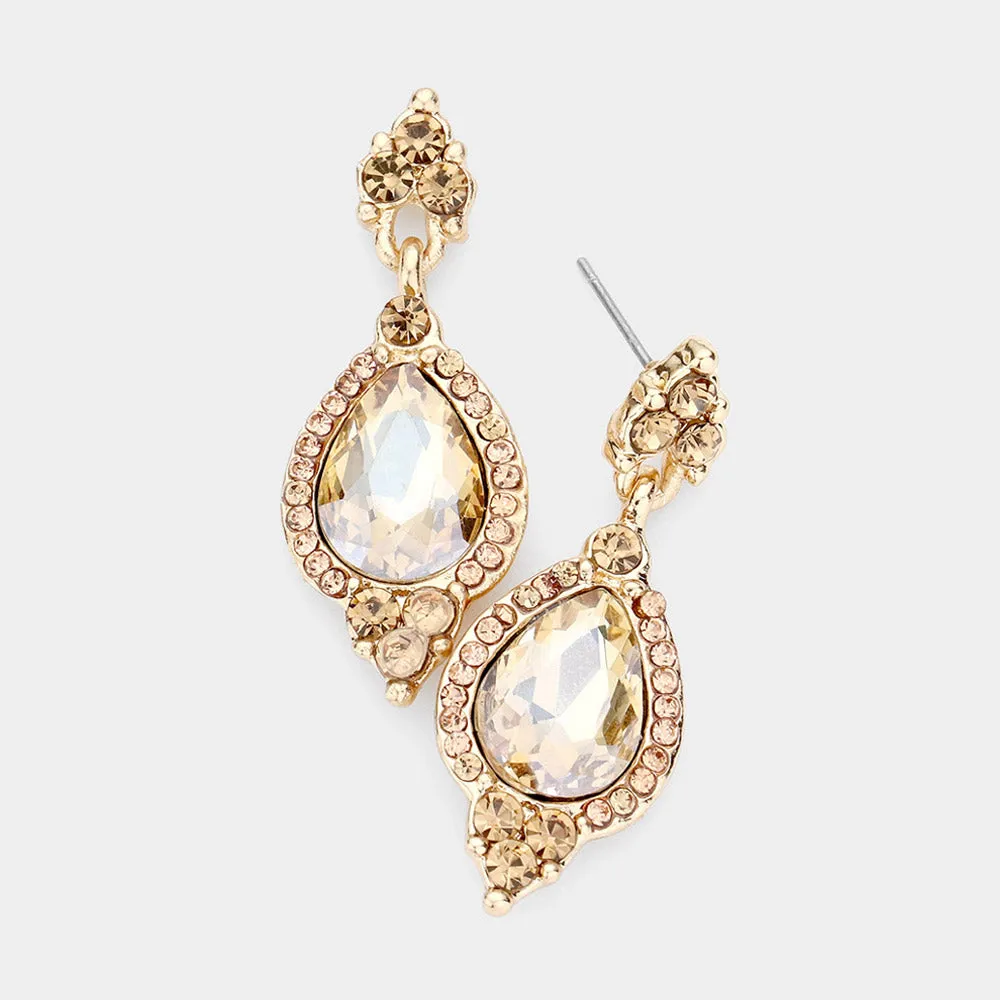 Light Topaz Teardrop Center Dangle Earrings | Pageant Earrings | 525351