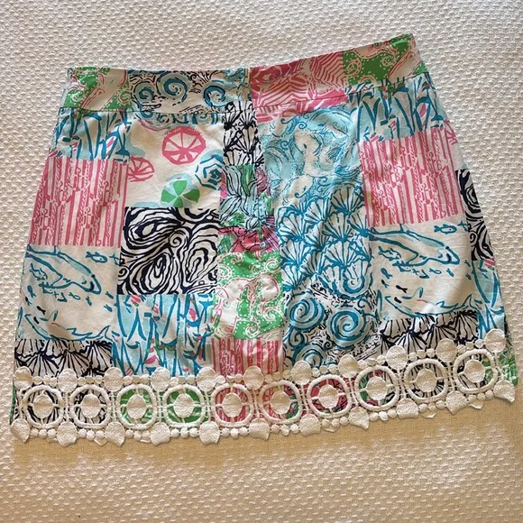 Lilly Pulitzer Marigold Skort Size 4 Multicolor Mini Pockets Venice Lace #80502