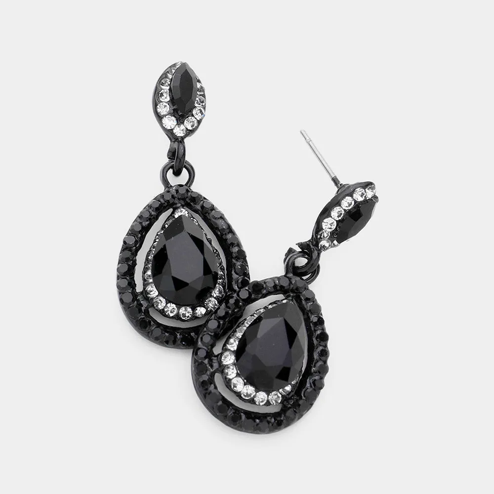 Little Girls Jet Black Crystal Pageant Earrings | 592112