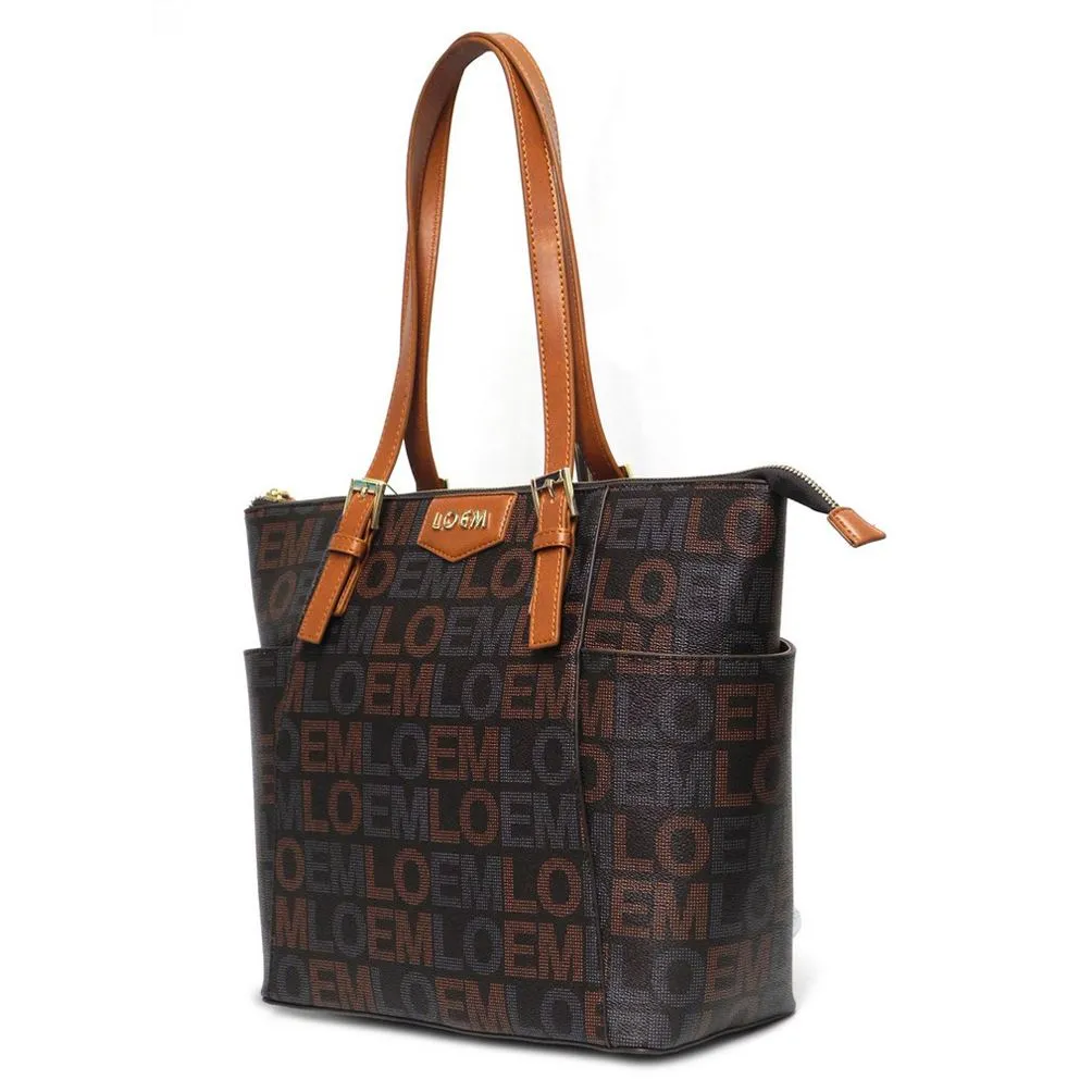 LOEM signature Print satchel Bag tote wallet set black Designer pockets