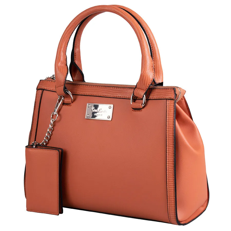 Londi Textured  Trim  Midi  Satchel  Orange  Snake