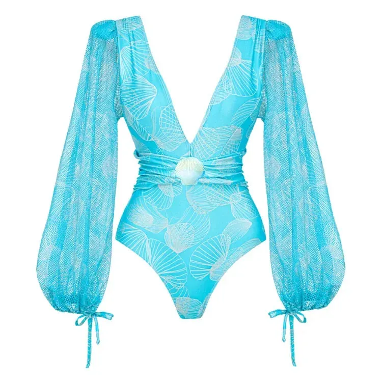 Long Sleeve One Piece Swimsuit and Skirt