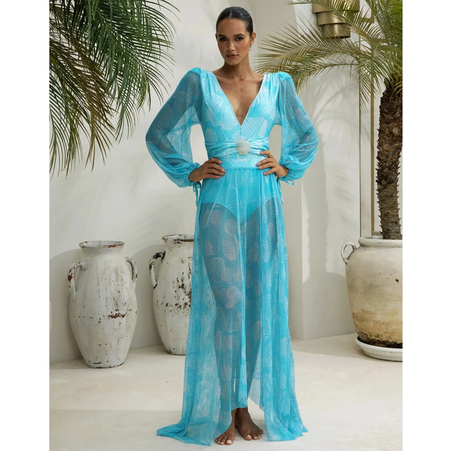 Long Sleeve One Piece Swimsuit and Skirt