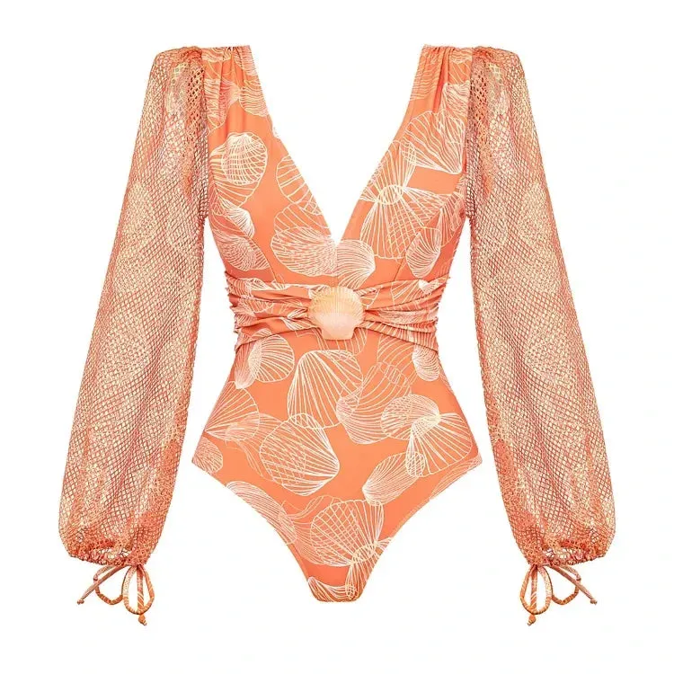 Long Sleeve One Piece Swimsuit and Skirt