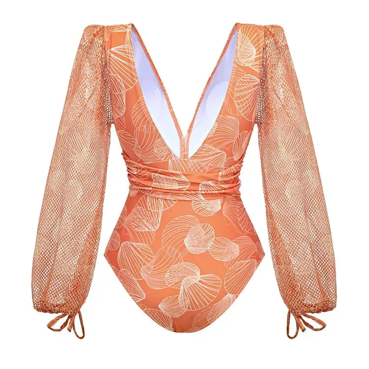 Long Sleeve One Piece Swimsuit and Skirt