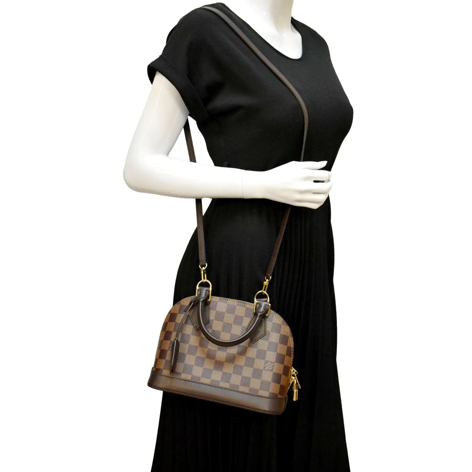 LOUIS VUITTON Alma BB Damier Ebene Satchel Crossbody Bag Brown