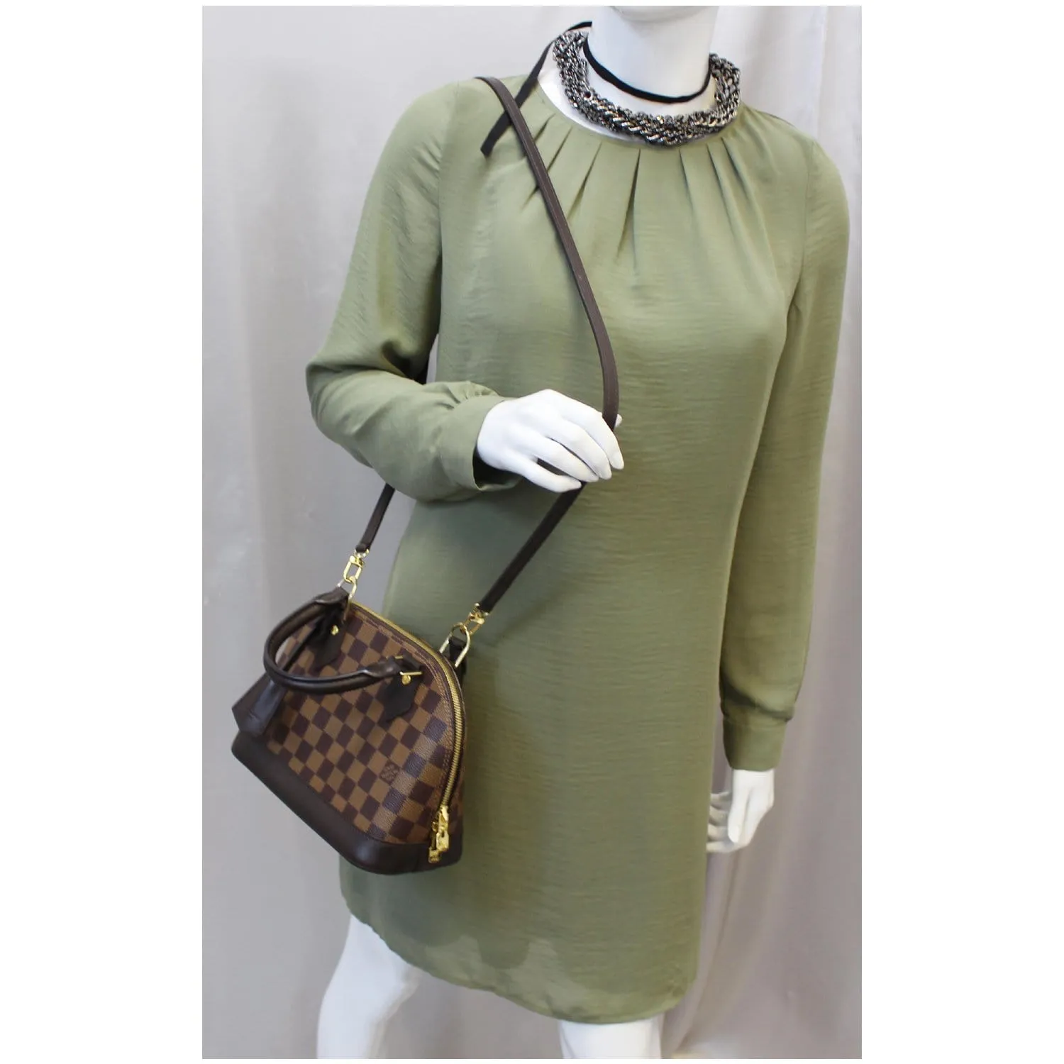 LOUIS VUITTON Alma BB Damier Ebene Satchel Crossbody Bag Brown