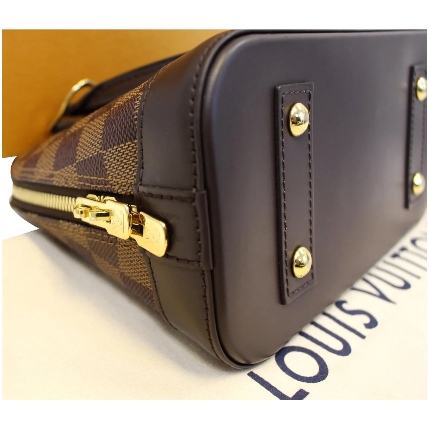 LOUIS VUITTON Alma BB Damier Ebene Satchel Crossbody Bag Brown