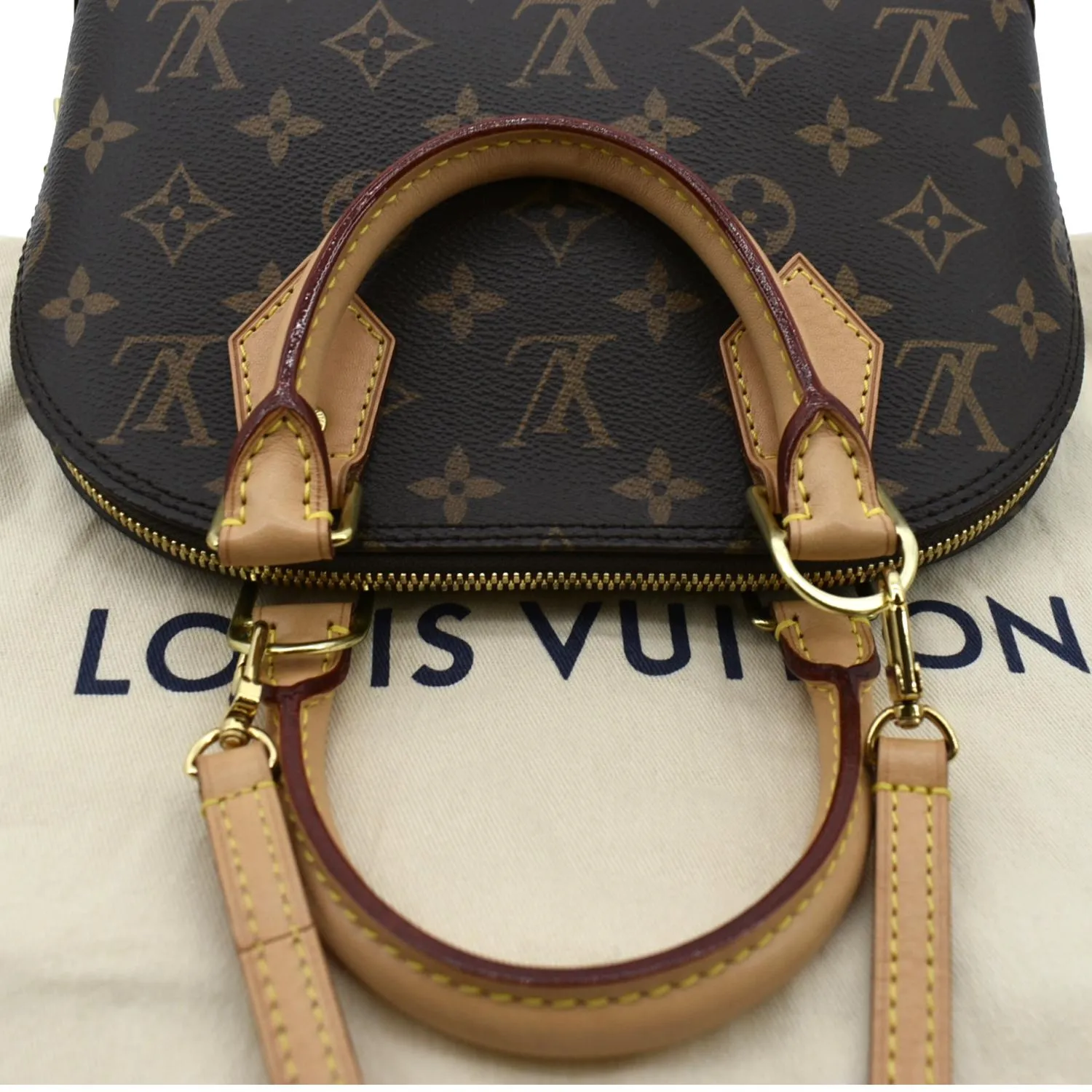 LOUIS VUITTON Alma BB Monogram Canvas Satchel Crossbody Bag Brown