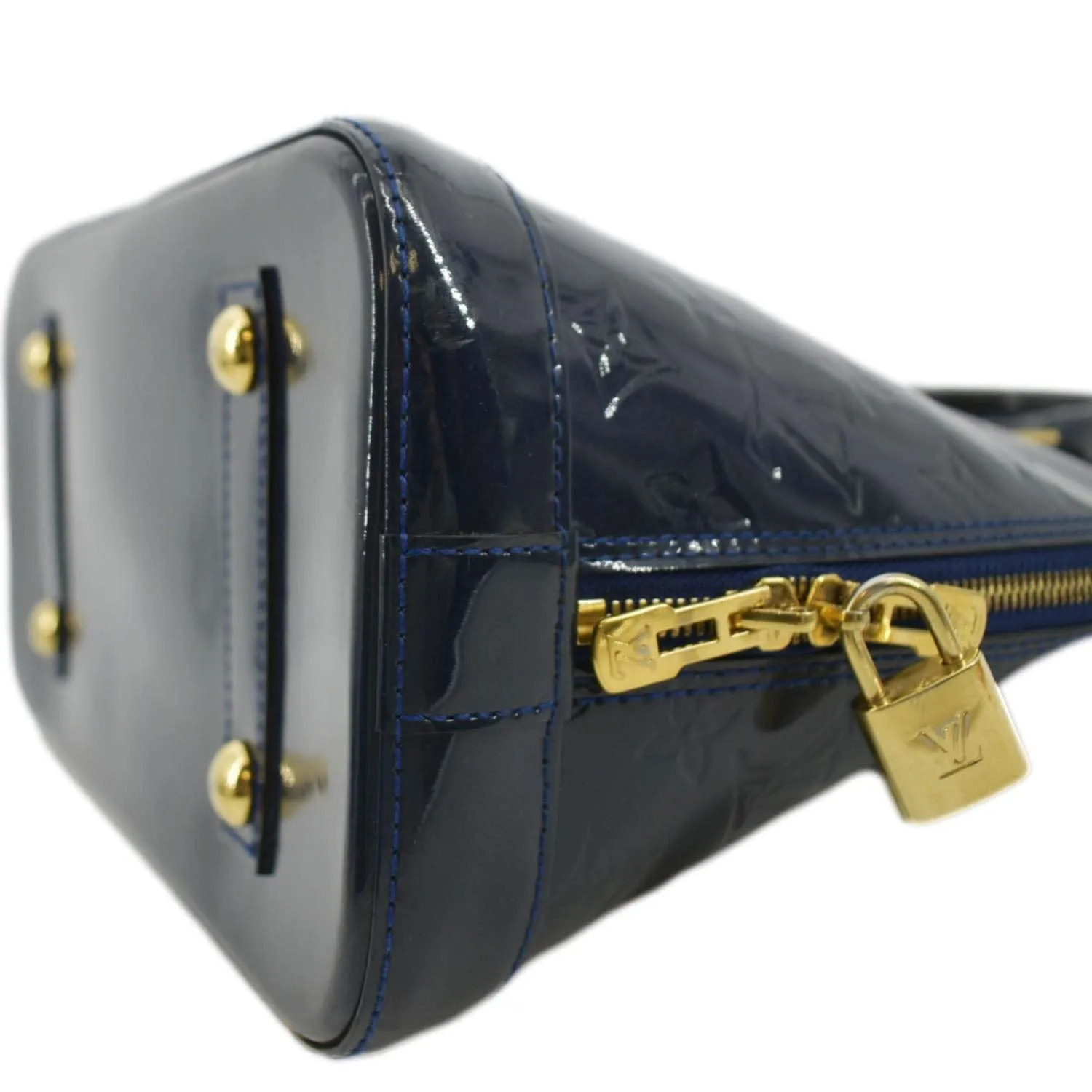 LOUIS VUITTON Alma PM Monogram Vernis Leather Satchel Bag Blue