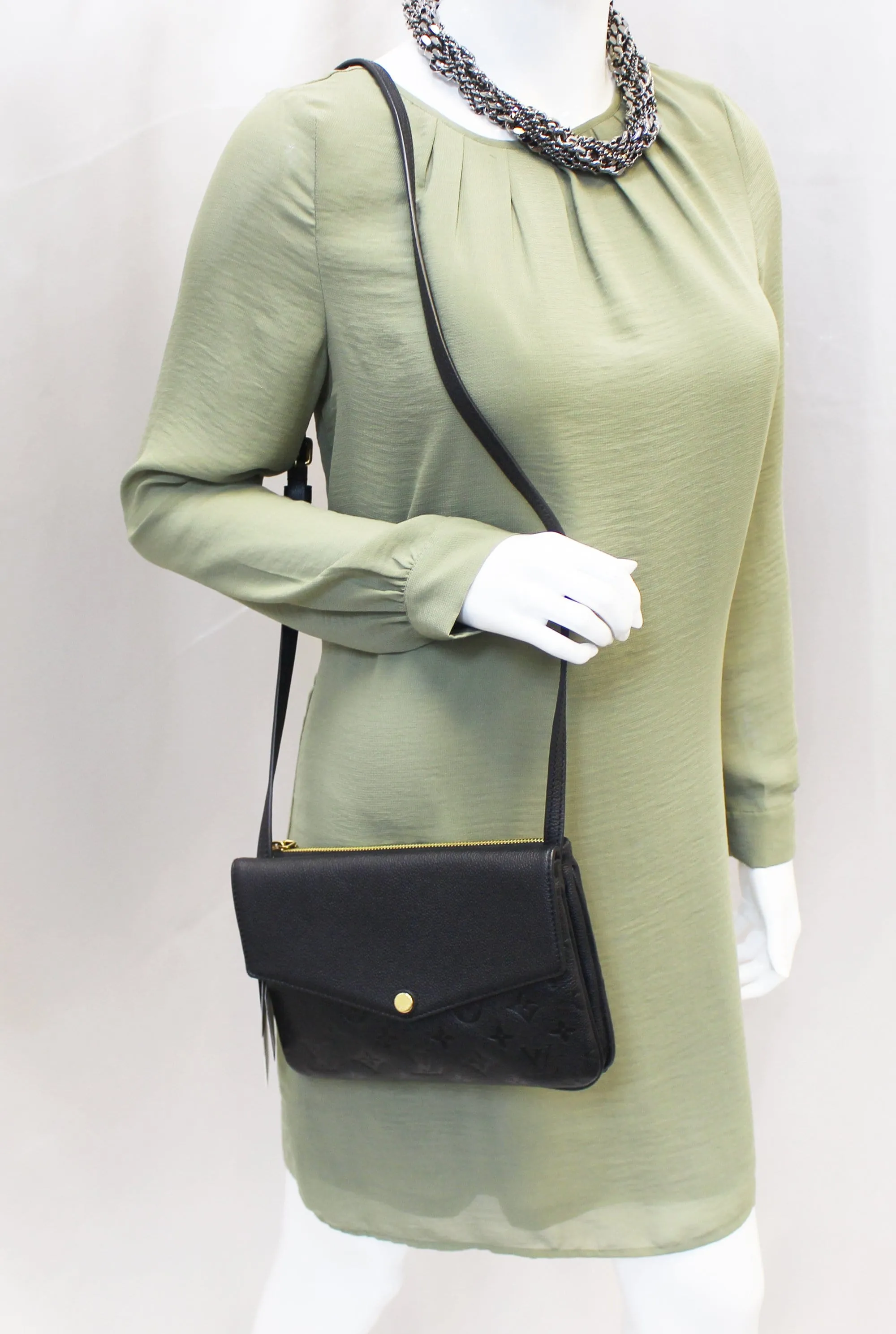 LOUIS VUITTON Black Monogram Empreinte Leather Twice Crossbody Bag
