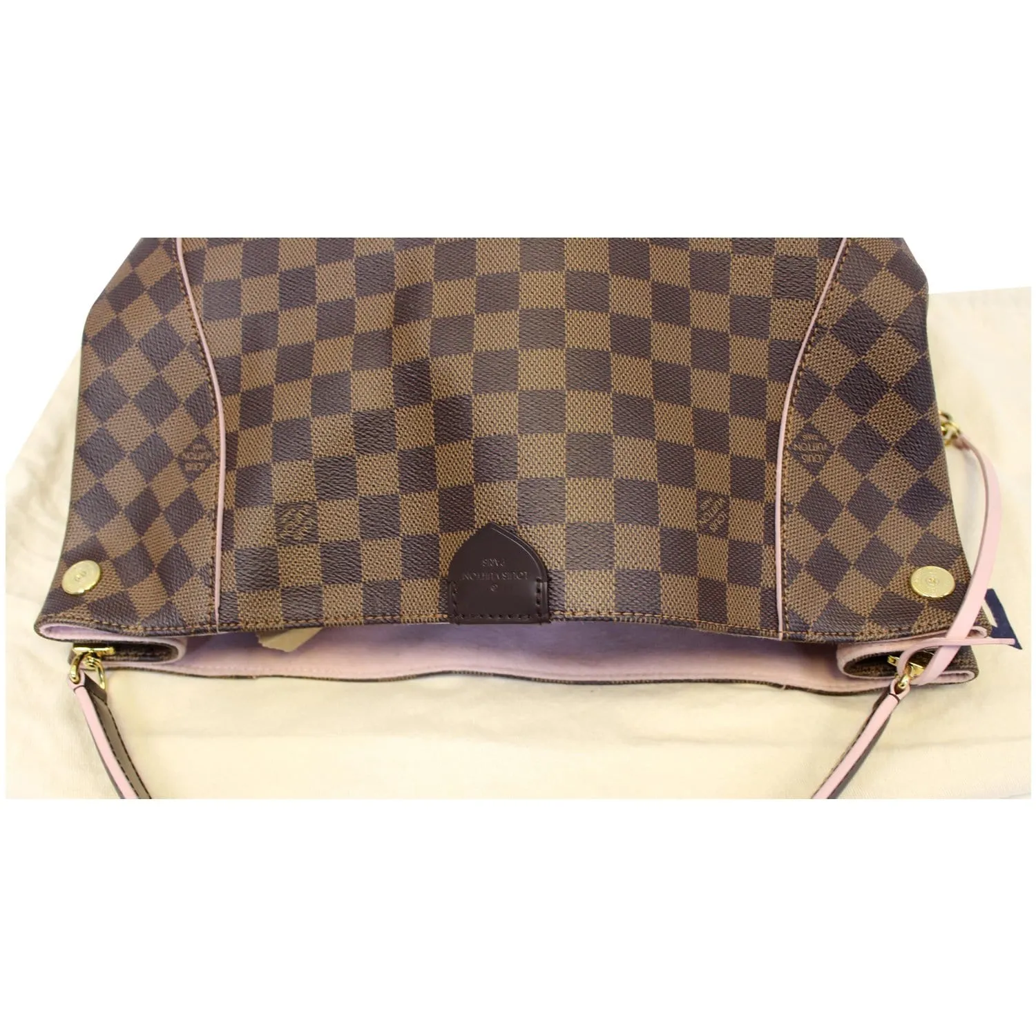 LOUIS VUITTON Caissa Damier Ebene Hobo Bag Rose Ballerine