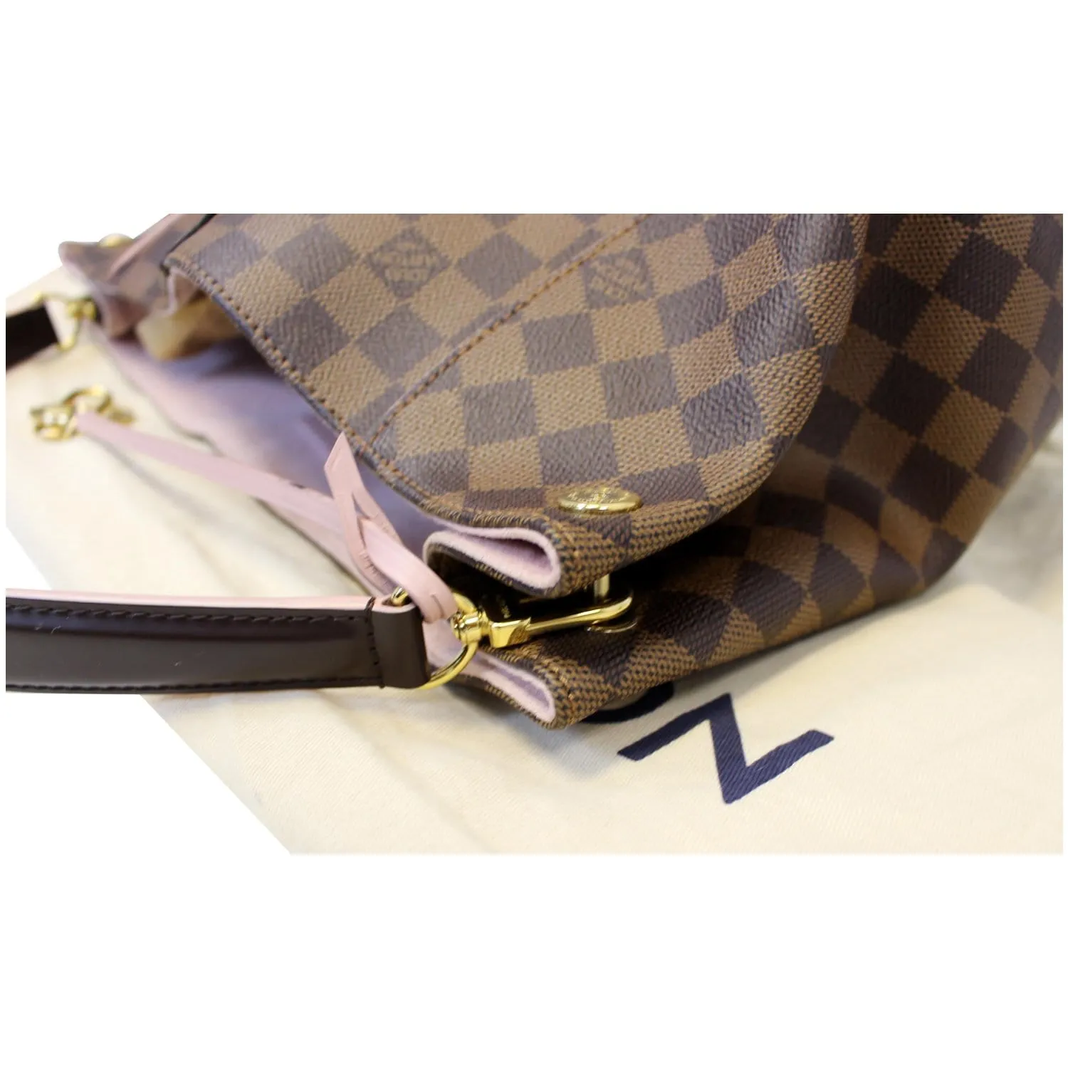 LOUIS VUITTON Caissa Damier Ebene Hobo Bag Rose Ballerine